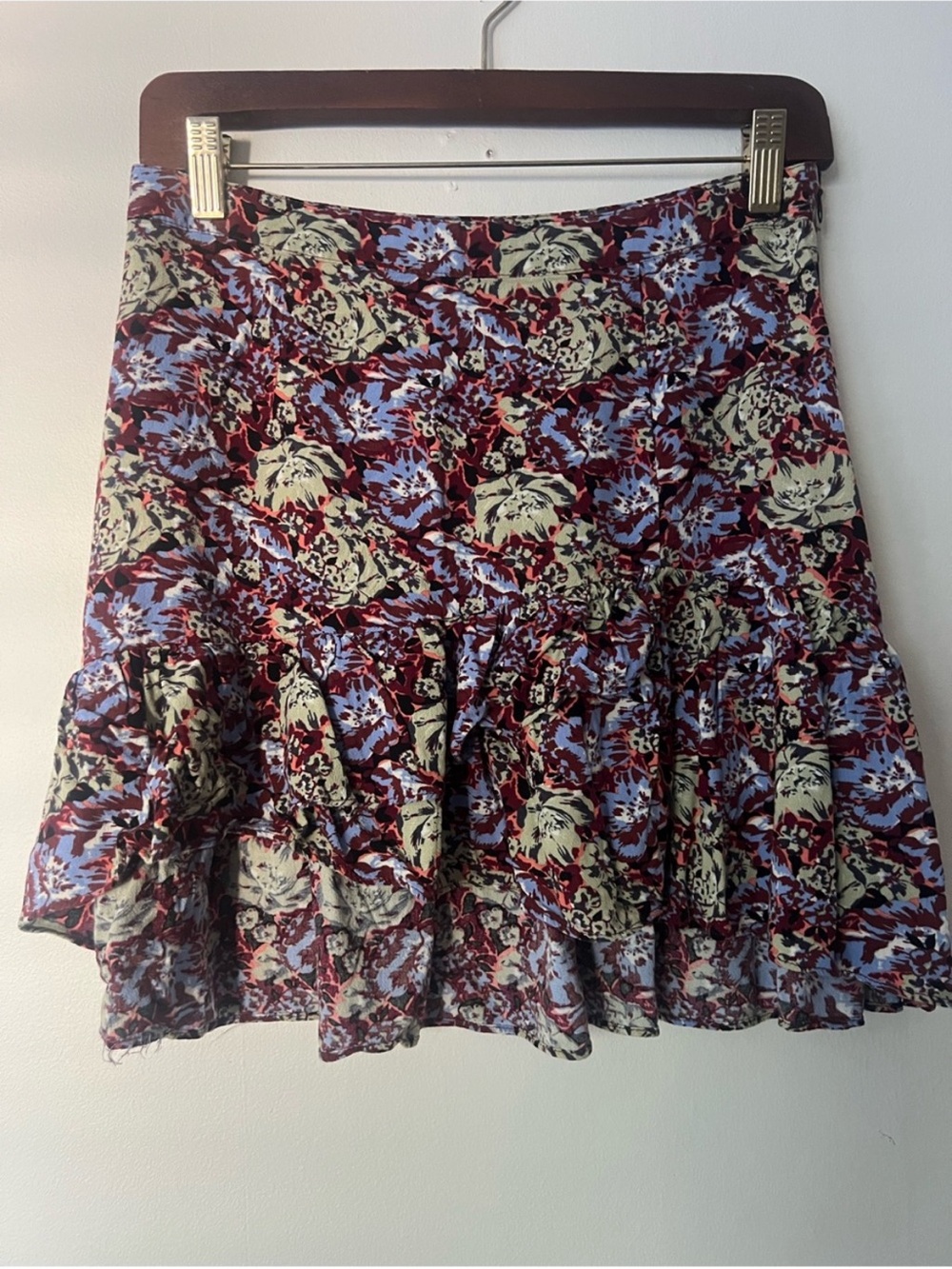 Free People Burgundy Floral festival trendy ruffled Tiered Mini Skirt, women’s 6